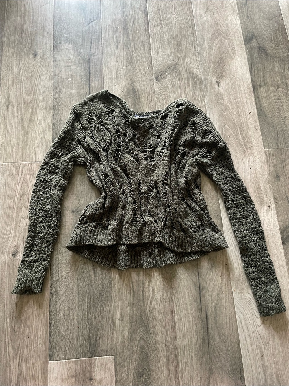 American Eagle Outfitters Olive Green Open Knit Sweater